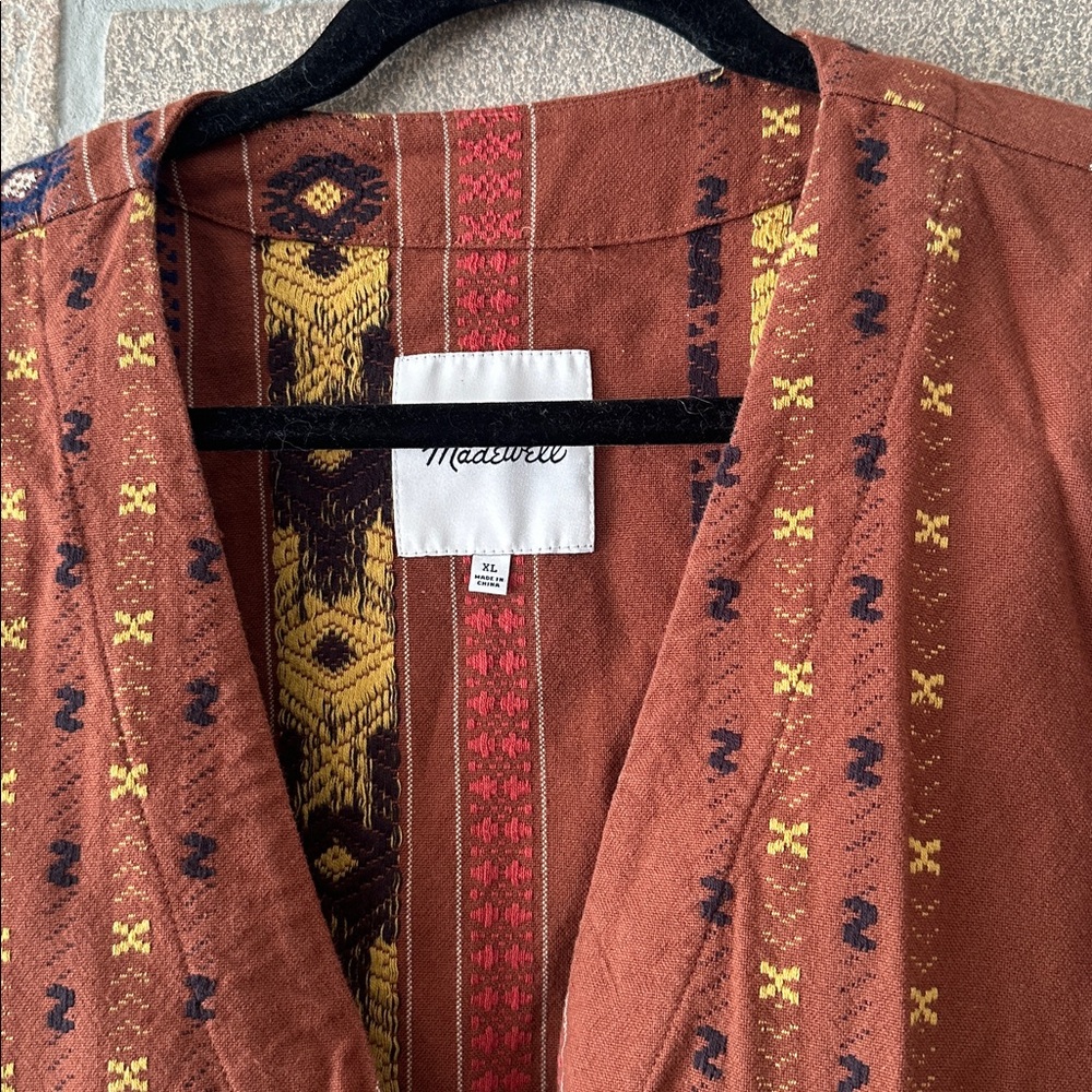 Madewell Embroidered Kimono Shirttail Wrap Jacket- XL Earthy - Picture 5 of 10